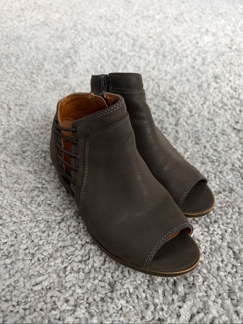 Girl’s Open-Toe Ankle Boot in Dark Brown